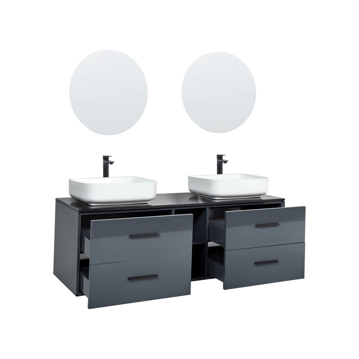 Zestaw mebli łazienkowych z podwójną umywalką i lustrami szary PILAR