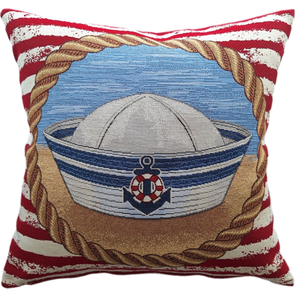 Poszewka Na Poduszkę Jasiek 45X45 Cm Żakardowa Dekoracyjna Ozobna Marynarska