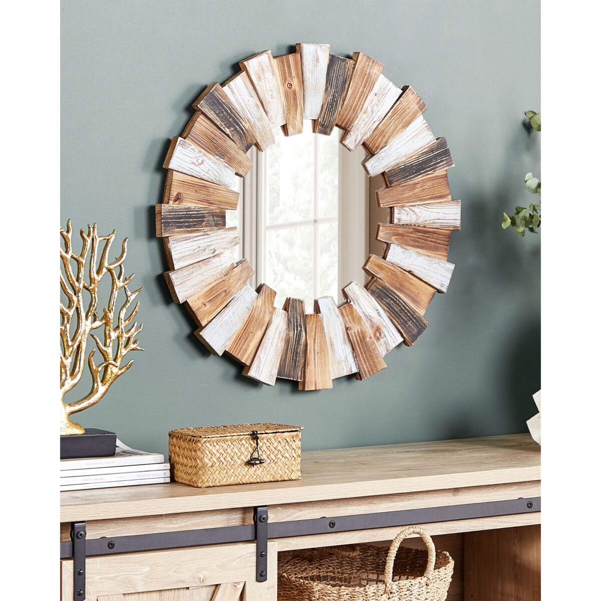 Okrągłe lustro ścienne słońce ø 66 cm jasne drewno ECATEPEC