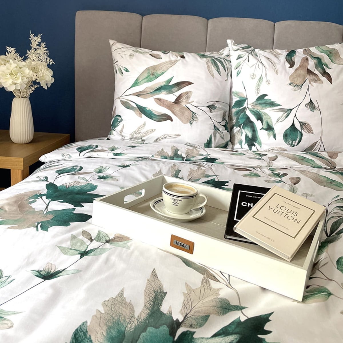 Pościel bawełniana satynowa 140x200 cm Kwiaty Zielone