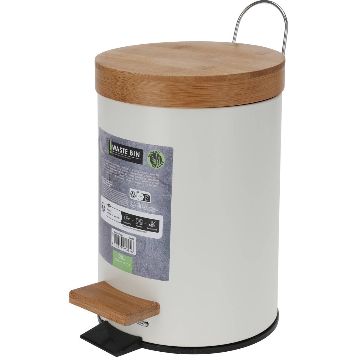 Kosz łazienkowy z bambusową pokrywą, 3l