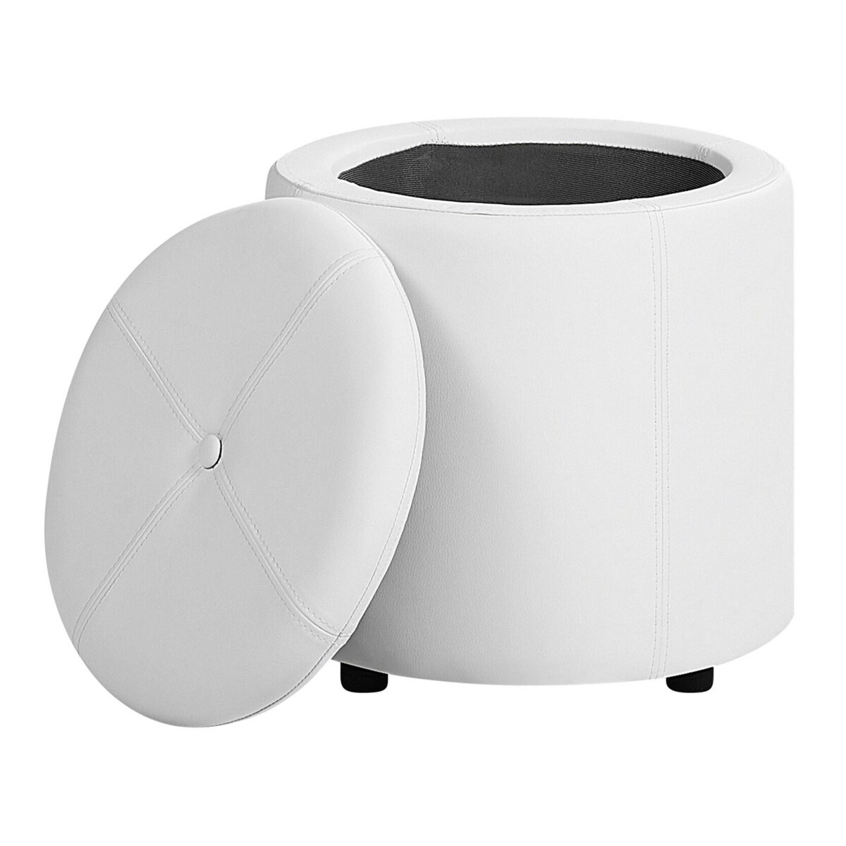 Puf ze schowkiem ⌀ 38 cm ekoskóra biały MARYLAND