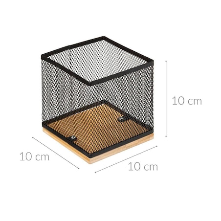 Organizer na biurko, bambus/metal, 10 x 10 x 10 cm