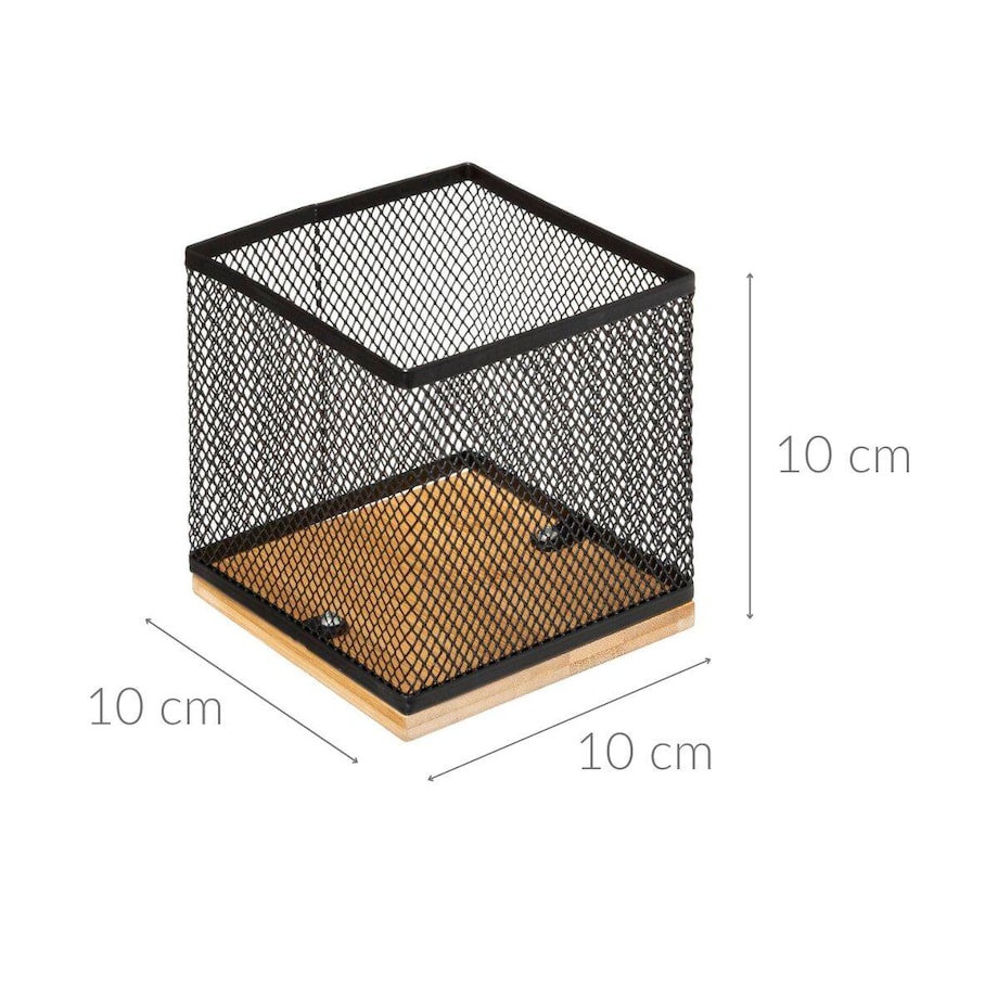 Organizer na biurko, bambus/metal, 10 x 10 x 10 cm