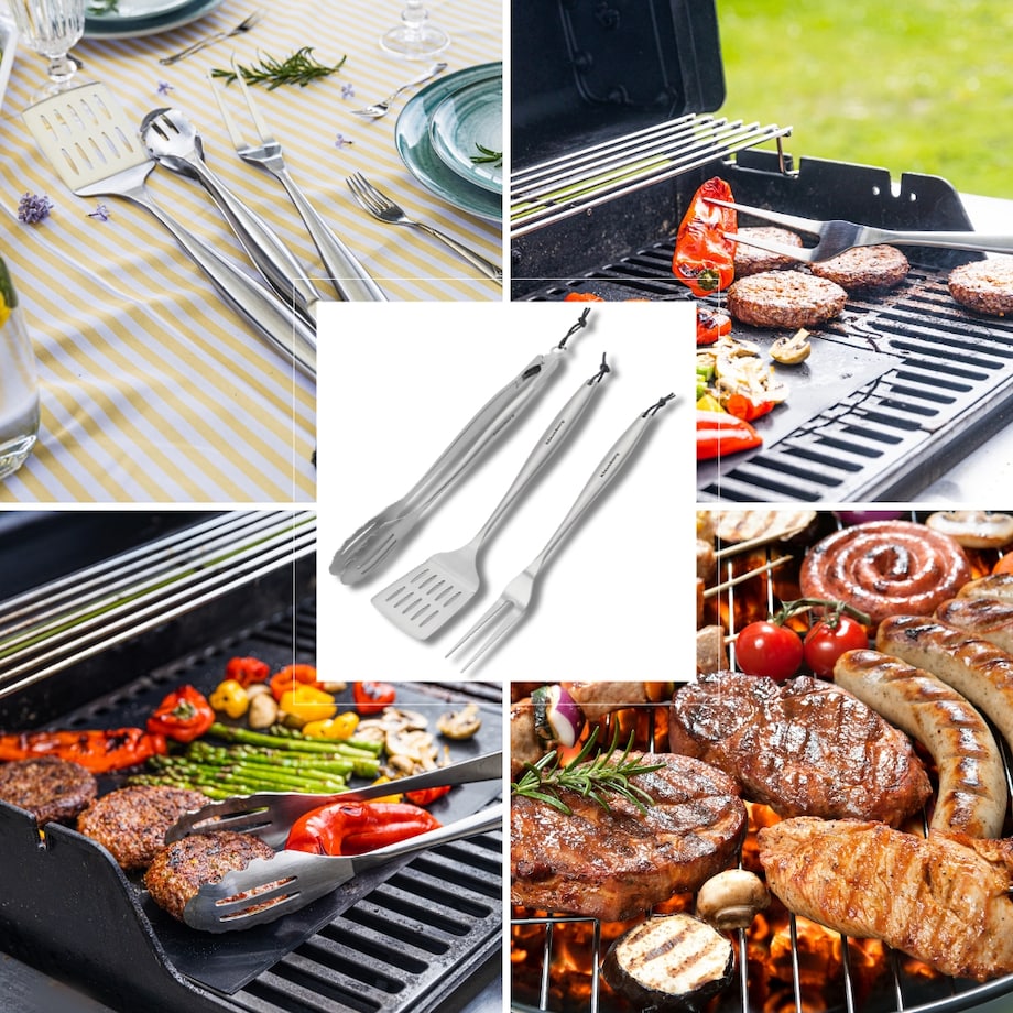 Zestaw przyborów do grilla, 3 elementy, Narzędzia do grillowania, KLAUSBERG
