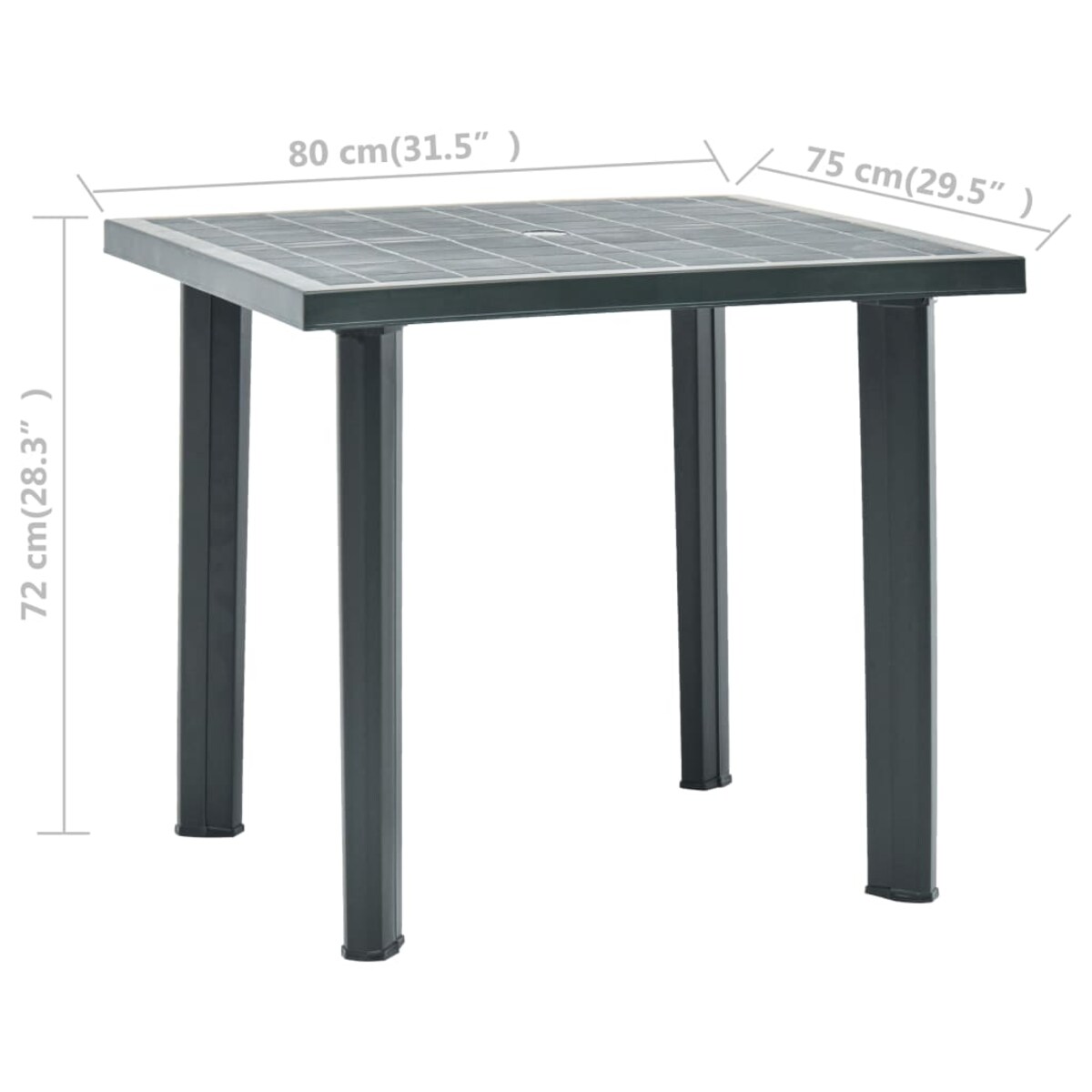 vidaXL Stół ogrodowy, zielony, 80 x 75 x 72 cm, plastikowy
