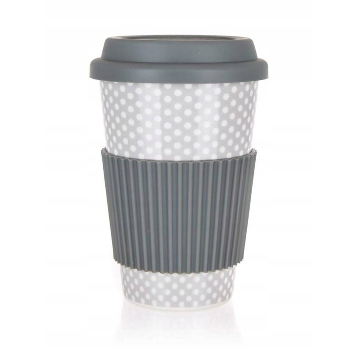 CERAMICZNY KUBEK Z SILIKONOWĄ POKRYWKĄ 400 ml szary na kawę herbatę napoje
