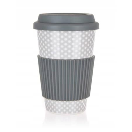 CERAMICZNY KUBEK Z SILIKONOWĄ POKRYWKĄ 400 ml szary na kawę herbatę napoje
