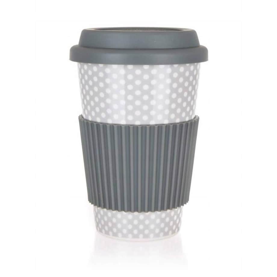 CERAMICZNY KUBEK Z SILIKONOWĄ POKRYWKĄ 400 ml szary na kawę herbatę napoje
