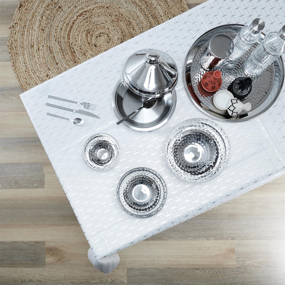 OBRUS 140x250 cm Geometric Dore biały W SREBRNE WZORY