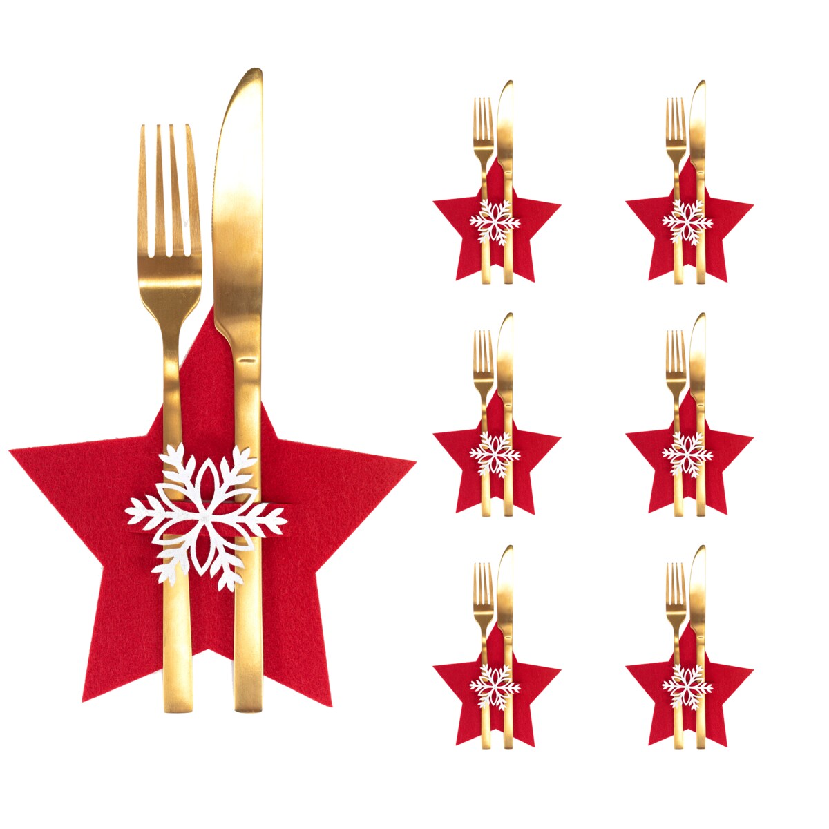Pokrowiec na sztućce Świateczny 6 szt Gwiazda Czerwona
