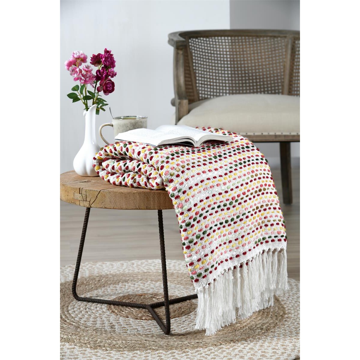 Koc bawełniany, kolorowa plecionka, ARCHY, 125 x 150 cm