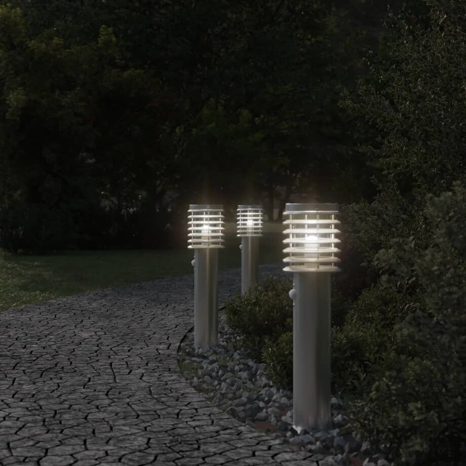 vidaXL Lampa ogrodowa na słupku, z czujnikiem, srebrna, 60 cm, stal