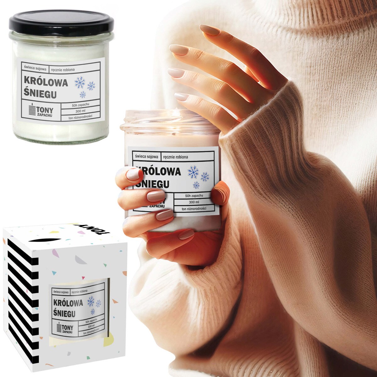 Naturalna zimowa świeca sojowa "KRÓLOWA ŚNIEGU"- delikatne połączenie świeżości i elegancji. Prezent upominek dla mamy kobiety dziewczyny babci żony niej koleżanki przyjaciółki