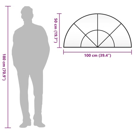 vidaXL Lustro ścienne, czarne, 100x50 cm, zakończone łukiem, żelazo