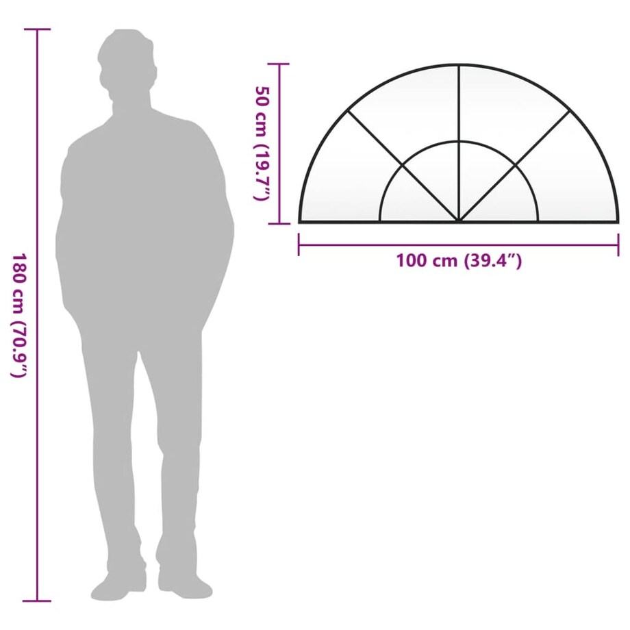 vidaXL Lustro ścienne, czarne, 100x50 cm, zakończone łukiem, żelazo