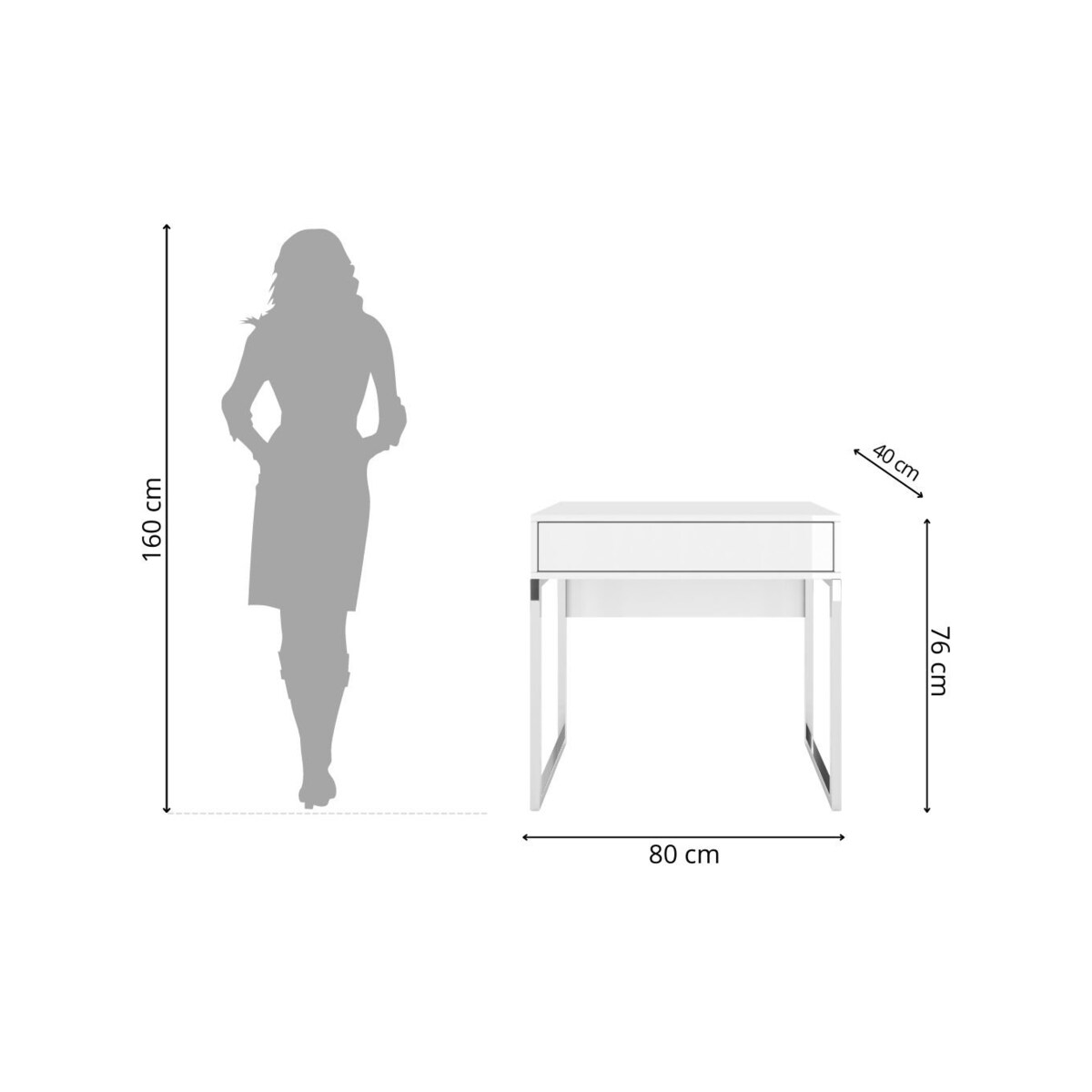 Biała nowoczesna toaletka Dancan EVA ze srebrnym stelażem