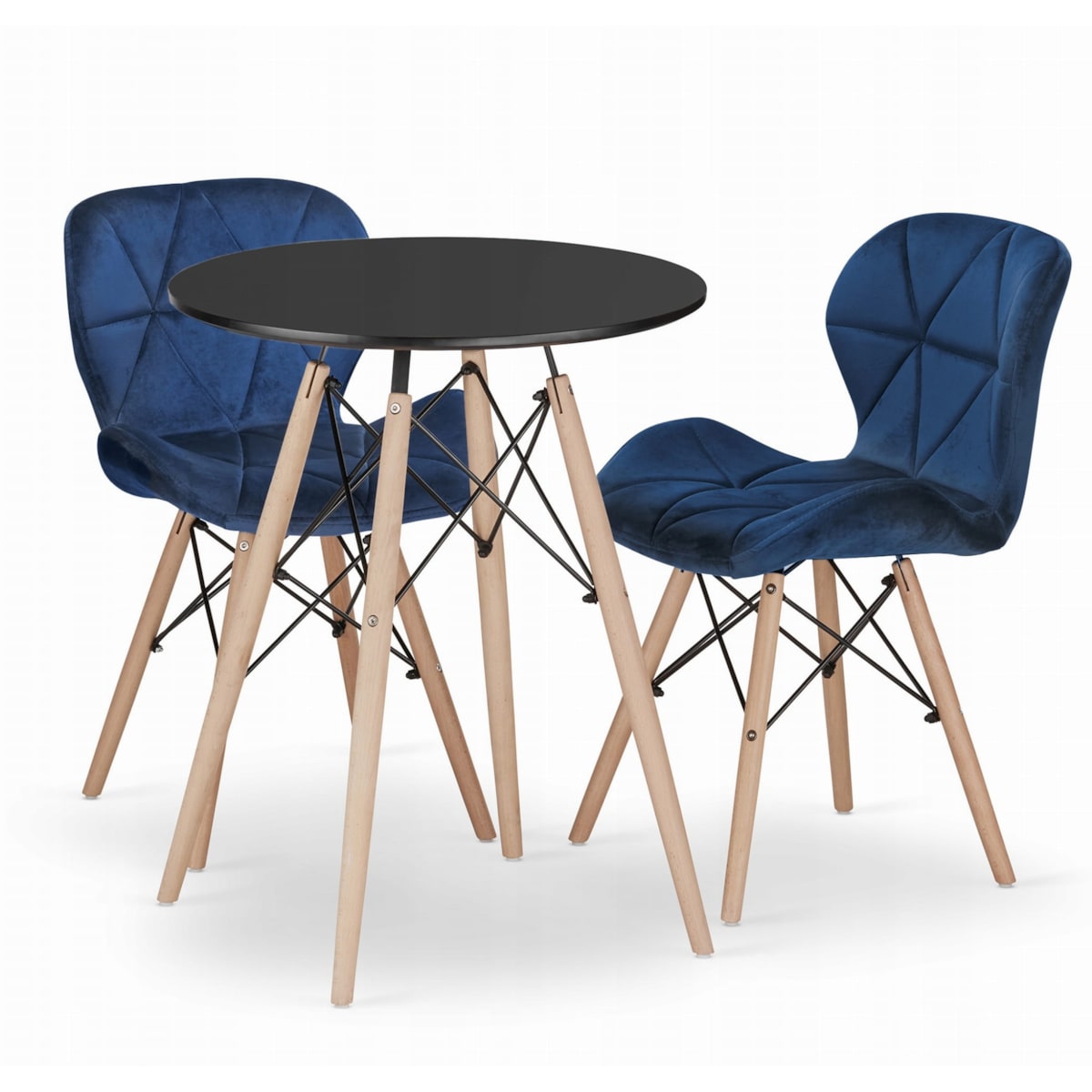 Zestaw Stół Do Jadalni Kuchni Salonu Biura Okrągły Todi 60 Czarny + 2 Krzesła Lago Granatowe