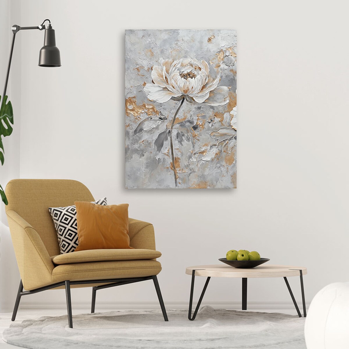 Obraz do sypialni salonu Róża Kwiat Szary Złoty 70x100