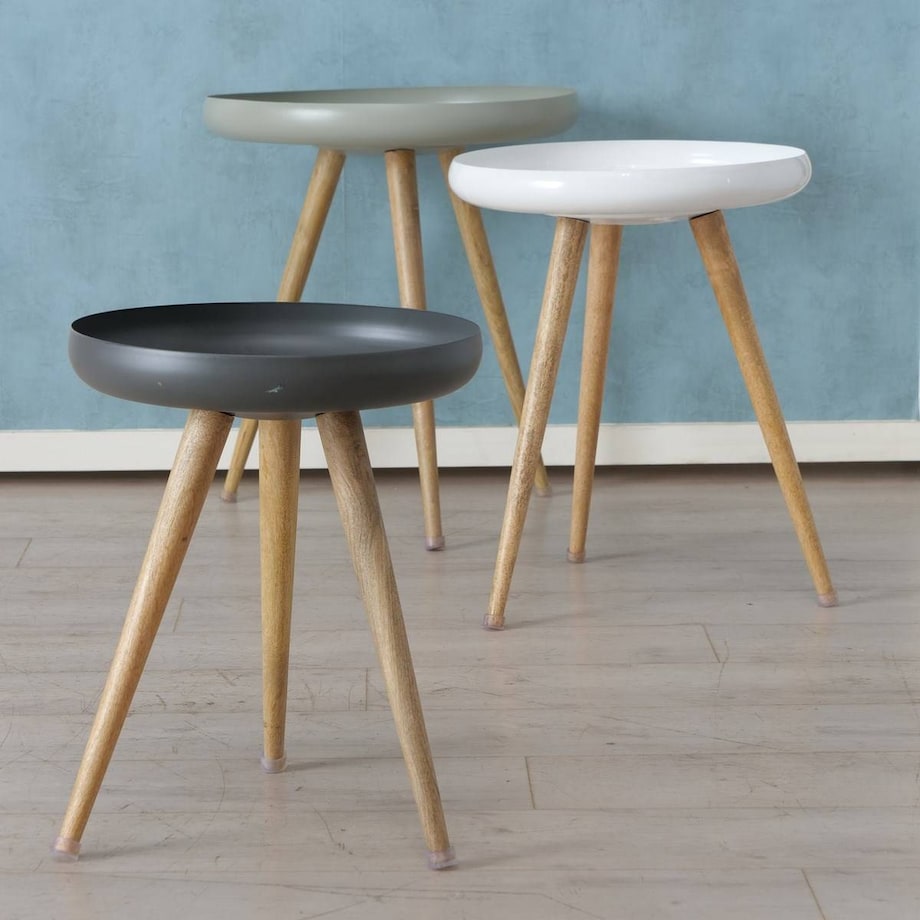 Stolik pomocniczy Masdour, 3 sztuki, drewniane nóżki