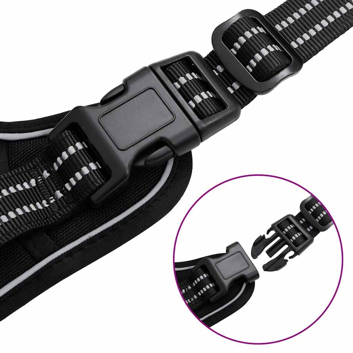 vidaXL Szelki dla psa z odblaskowymi paskami, regulowane, czarne, M