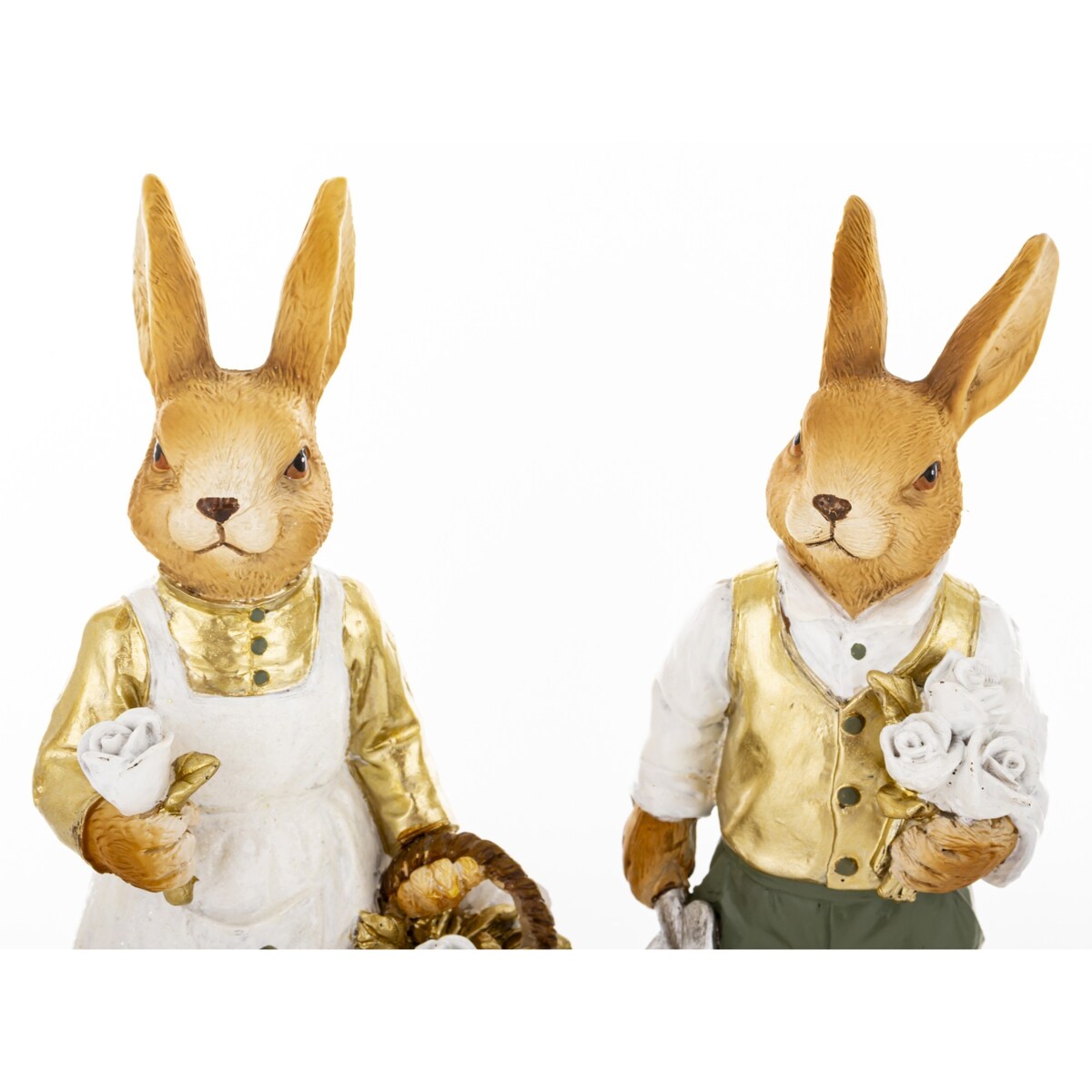 Dekoracja - para królików 21,5x7,5x6 i 22x10x7 cm FRODO-3 z koszem białych róż