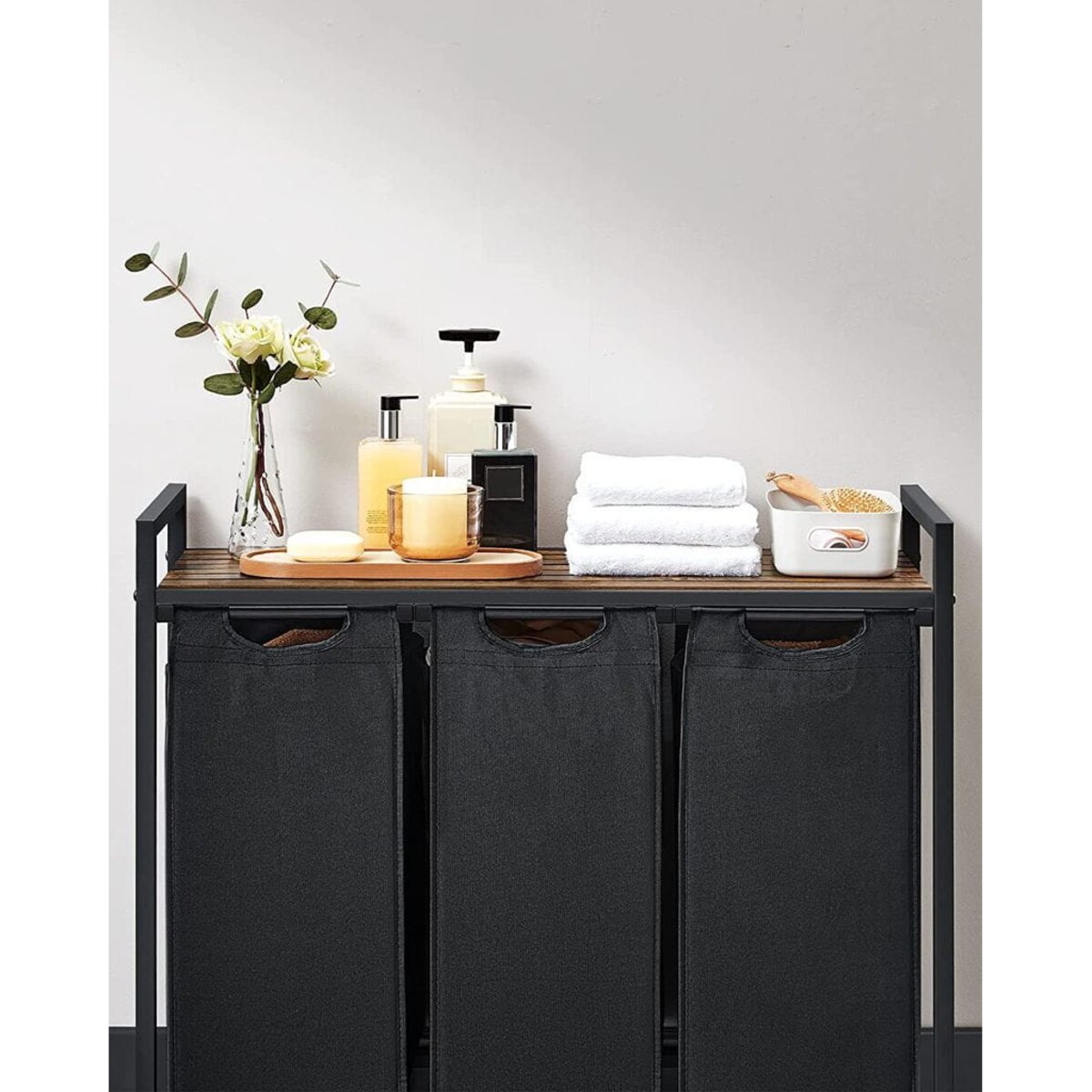 Szafka Łazienkowa / Kosz 92,5X33X71 Cm Rustykalny Brąz, Czarny