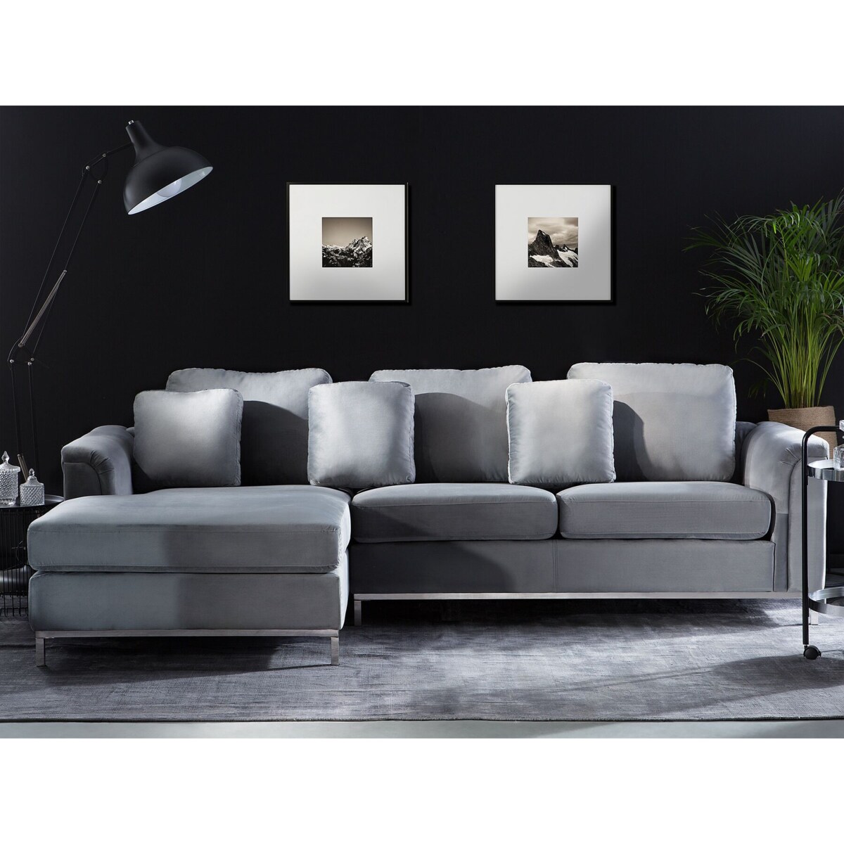 Narożnik welurowy prawostronny szary OSLO