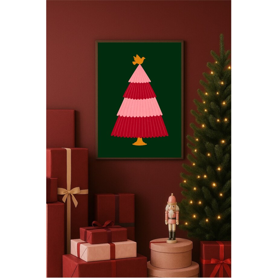 Poster Story, Plakat, Obraz - Kolorowa Choinka z Gołąbkiem, wymiary 60 x 84 cm