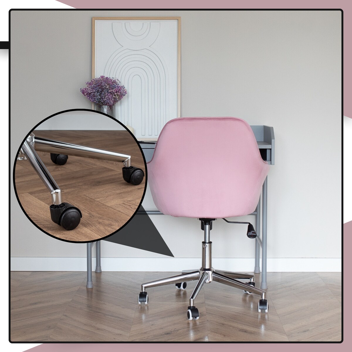 Krzesło biurowe fotel obrotowy welurowy regulowany różowy