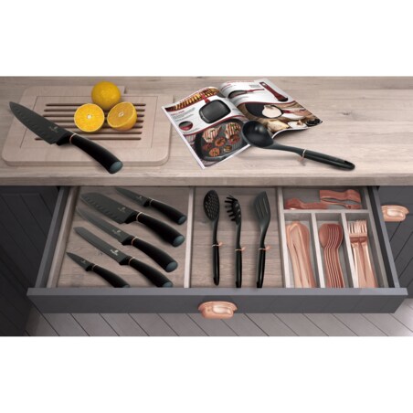 Zestaw 5 noży z akcesoriami na stojaku obrotowym Berlinger Haus BH-2421 Black Rose