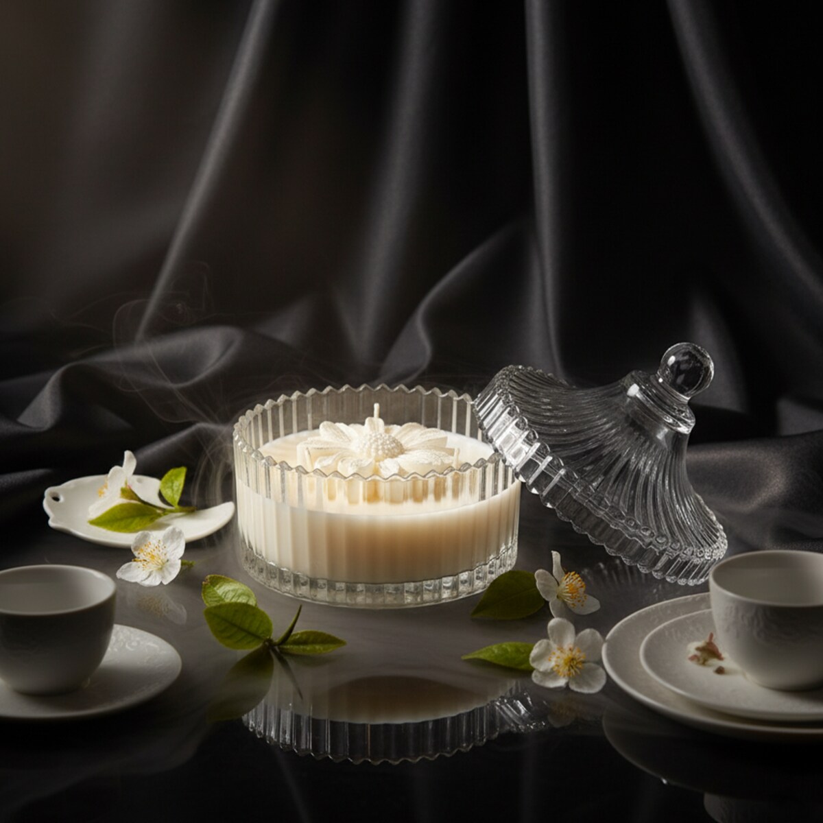 Biała herbata - świeca z wosku sojowego w ozdobnym szkle