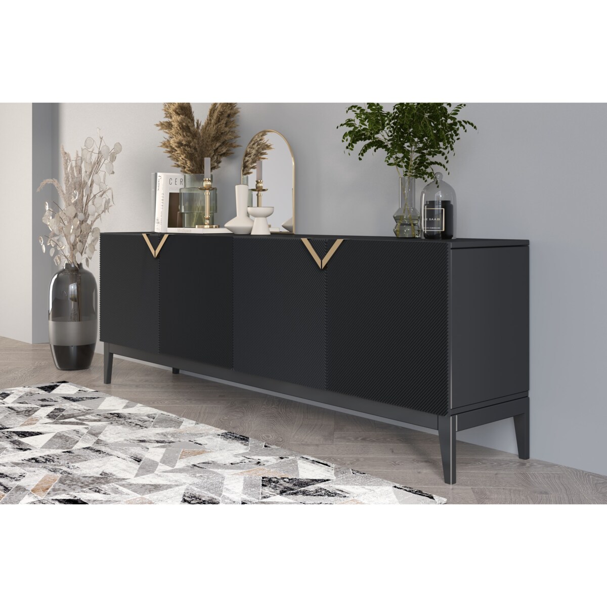 Drewniana komoda Visby DEMI LONG / kolor czarny