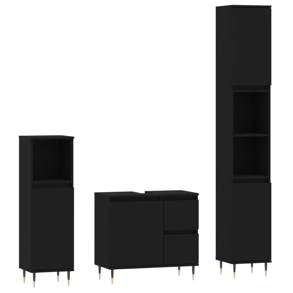 vidaXL 3-cz zestaw mebli łazienkowych, czarny, materiał drewnopochodny