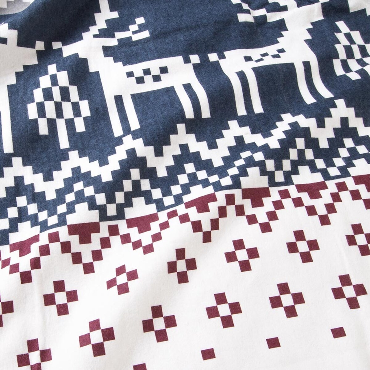 Pościel flanelowa 180x200 Arvena bordowa w renifery i kratkę, Flanelove