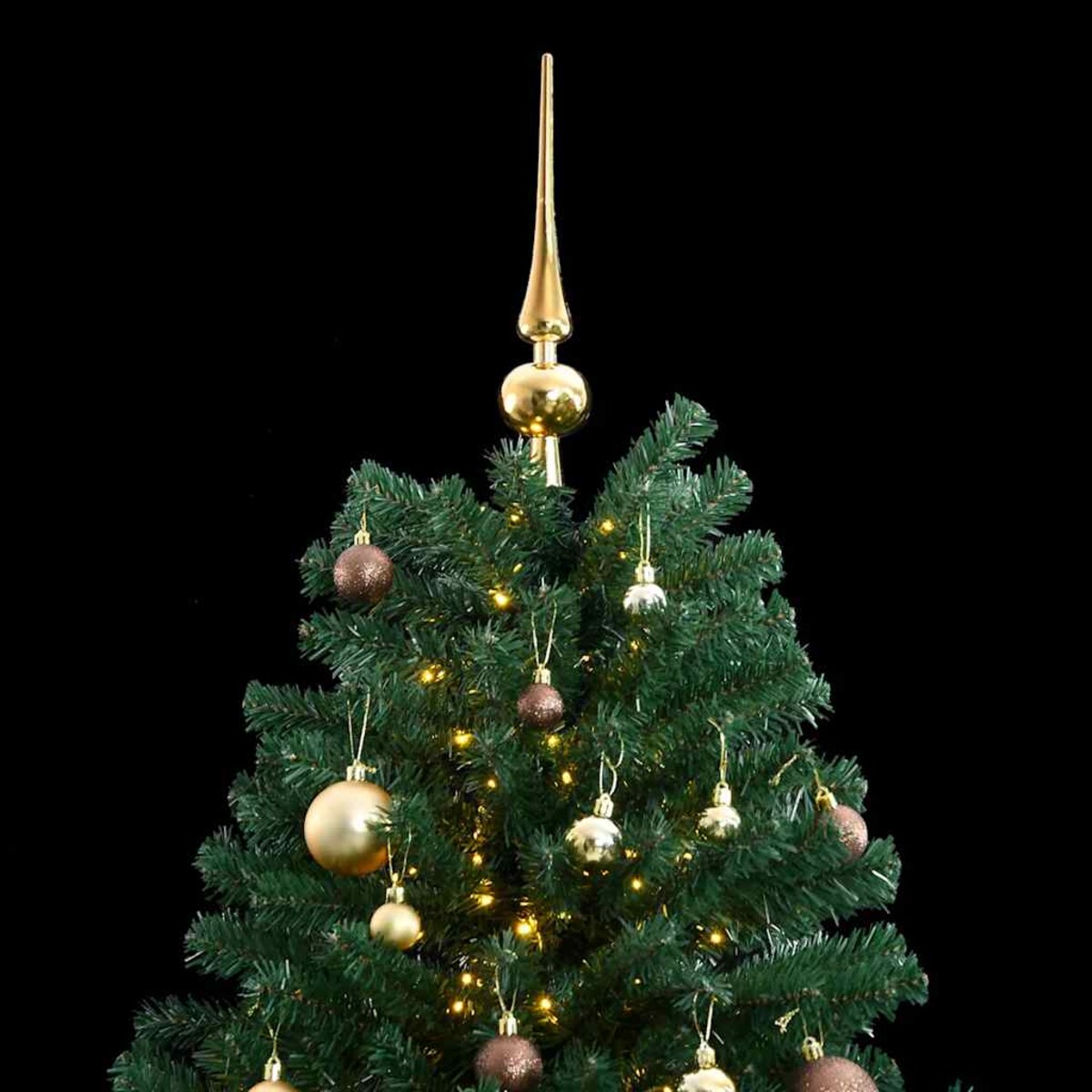 vidaXL Sztuczna choinka na zawiasach, 300 lampek LED i bombki, 210 cm