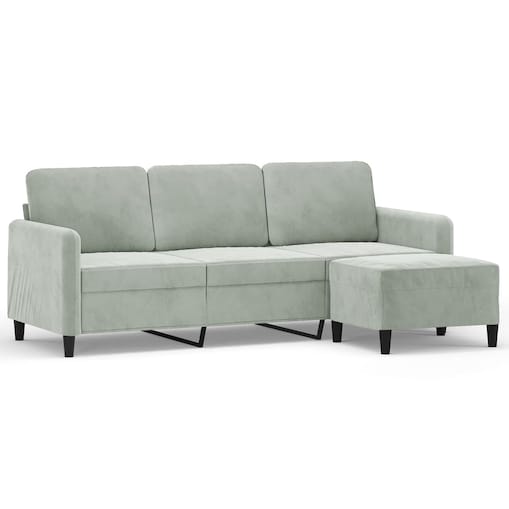 vidaXL 3-osobowa sofa z podnóżkiem, jasnoszara, 180 cm, aksamit