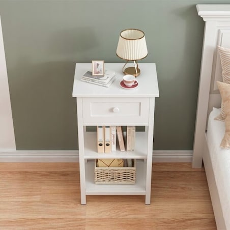 Stolik nocny boczny drewniany z szufladą 2 półkami loft nowoczesny 45 cm