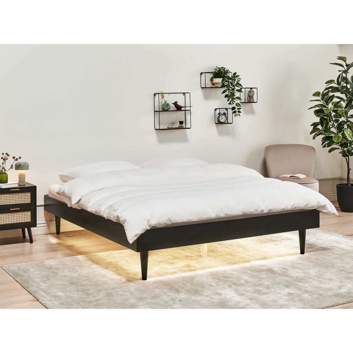 Łóżko drewniane LED 160 x 200 cm czarne TOUCY