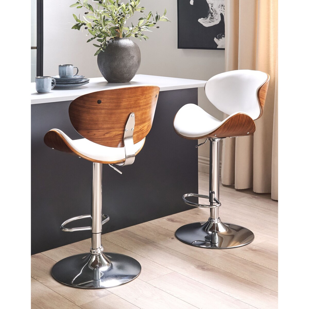 Hoker barowy regulowany ekoskóra biały ROTTERDAM