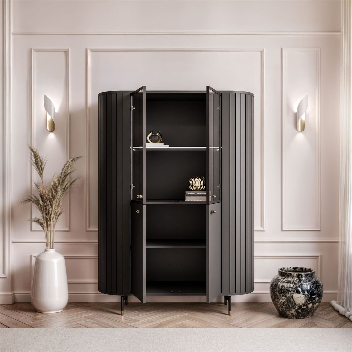 Witryna ELODIE z oświetleniem LED czarna