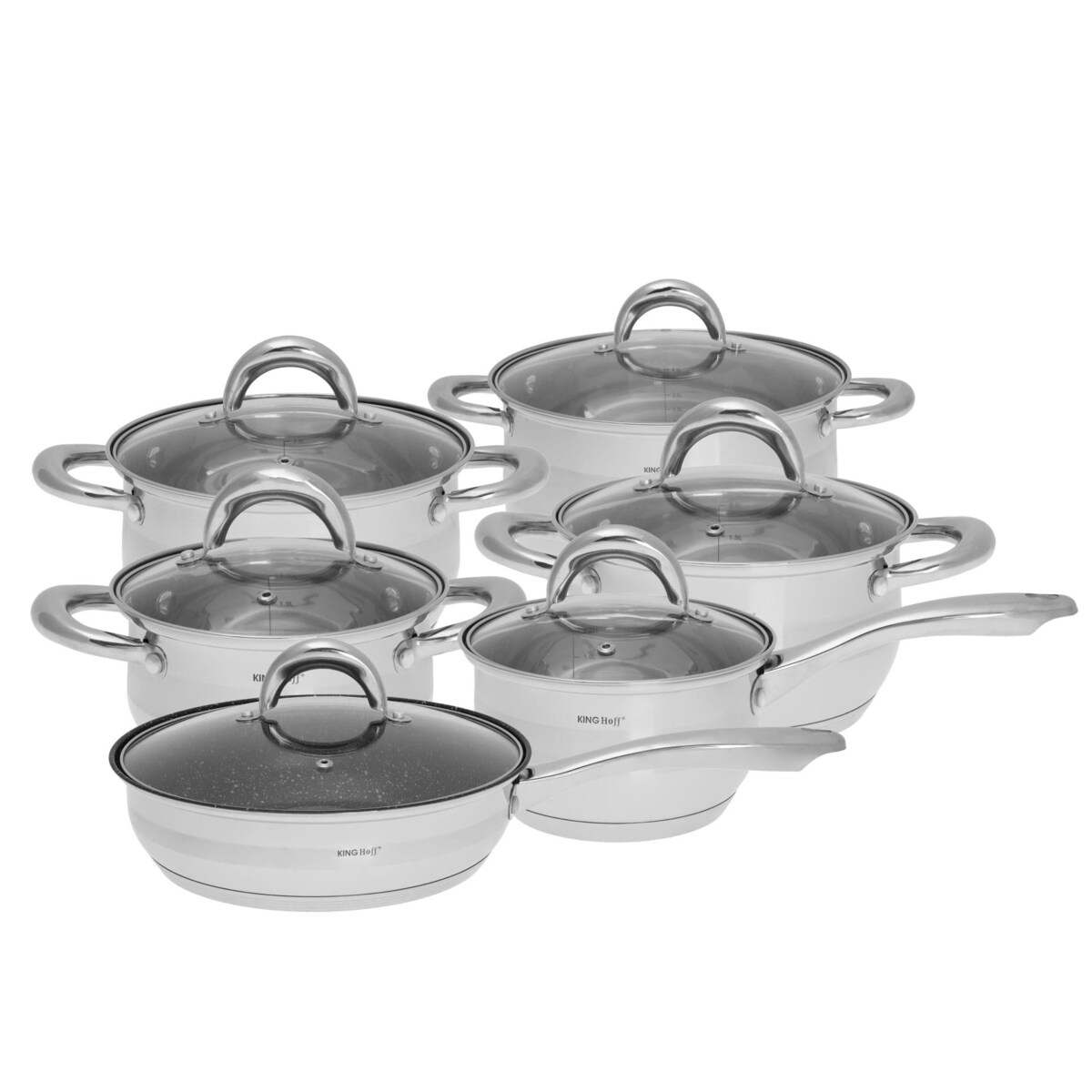 Zestaw garnków stalowych na indukcję 12 ele. garnki komplet KINGHOFF Silver