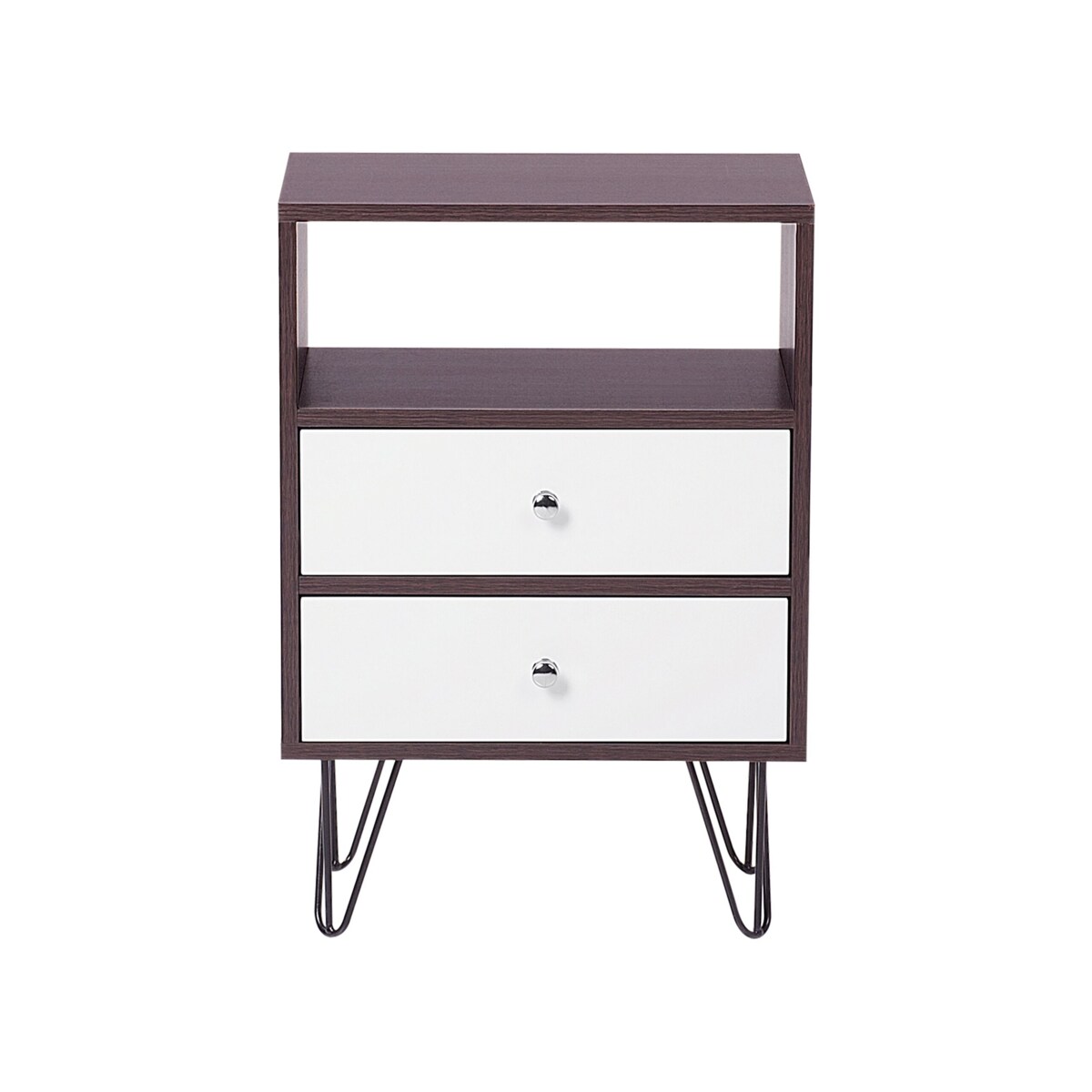 Szafka nocna 2 szuflady ciemne drewno z białym ARVIN