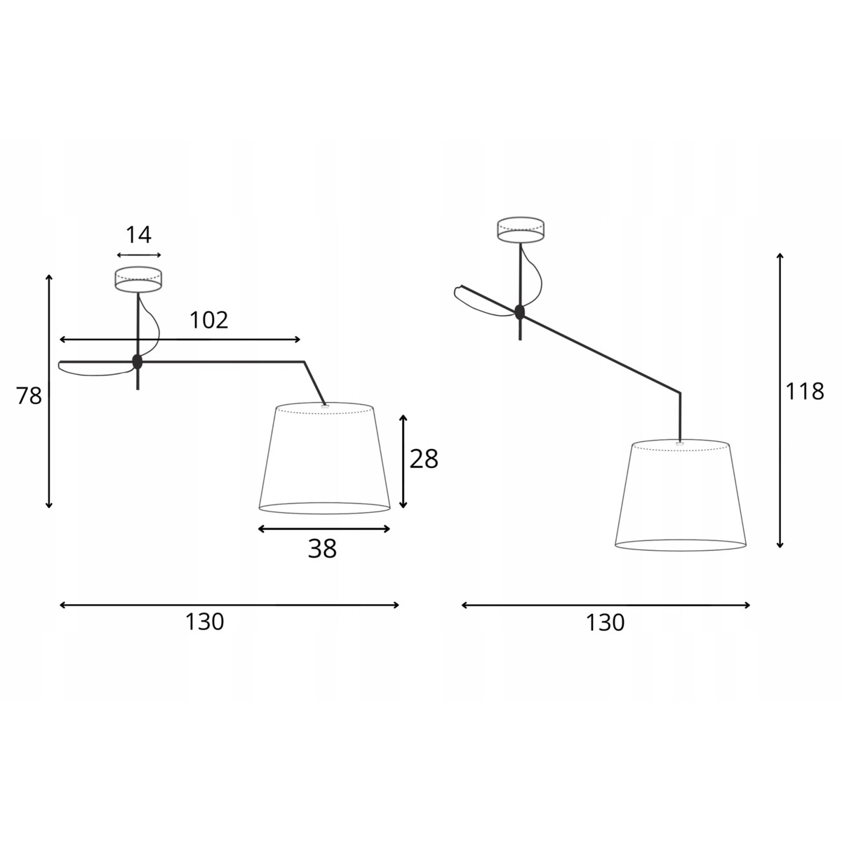 Lampa wisząca przegubowa sufitowa regulowana z abażurem stożek MODERN