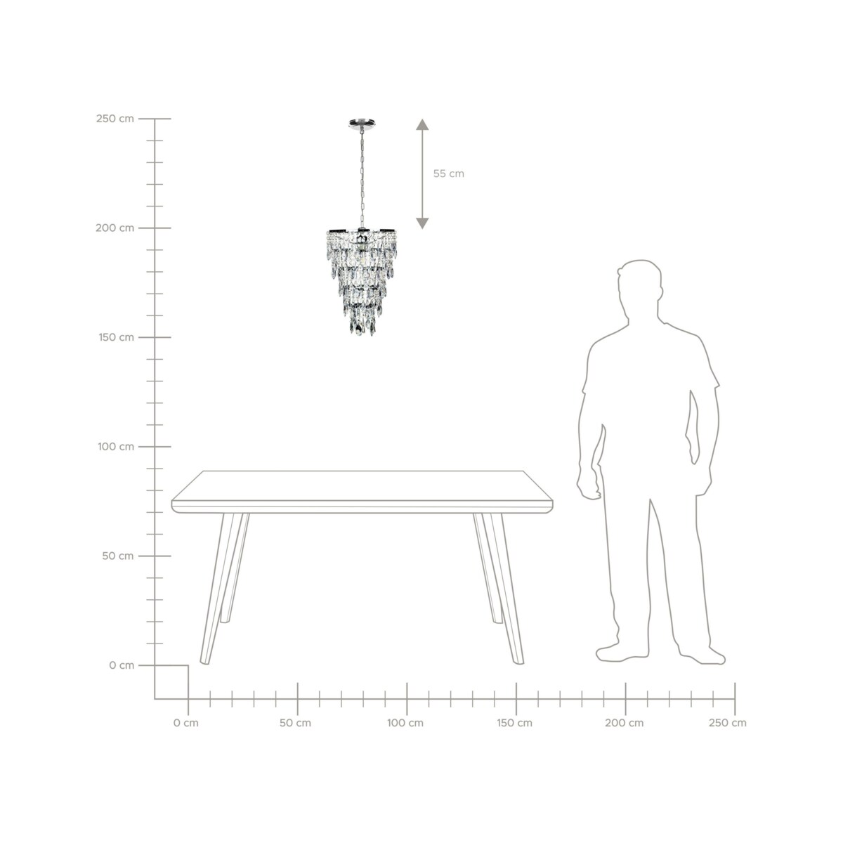Żyrandol z akrylowymi kryształkami srebrny ENTWASH