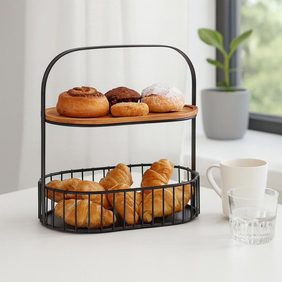 Patera do serwowania przekąsek ALBA, metalowy koszyk z uchwytem, 24 x 15 x 25 cm