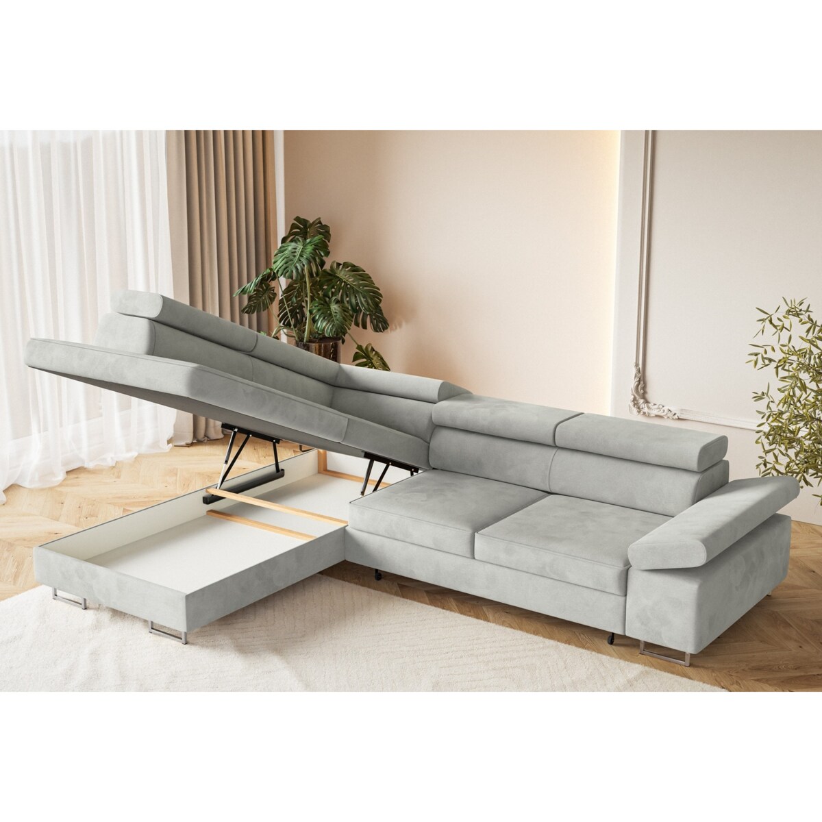 Narożnik ALEX z regulowanymi zagłówkami, lewostronny-Matt Velvet szary