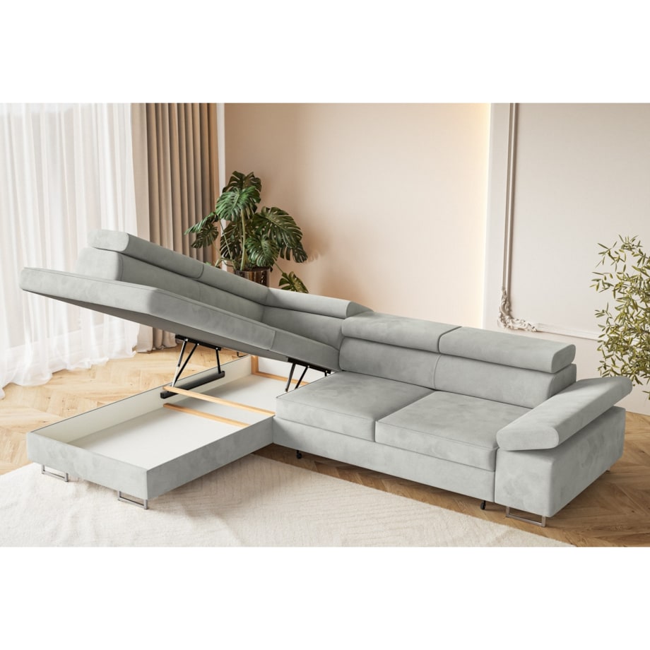 Narożnik ALEX z regulowanymi zagłówkami, lewostronny-Matt Velvet szary