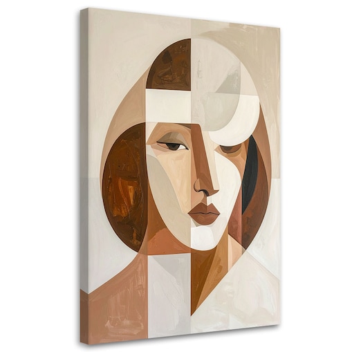 Obraz do salonu sypialni, Abstrakcyjna Sztuka Portret Kobiety w beżu i brązach 70x100 cm
