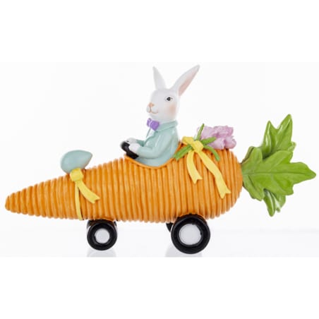 Dekoracja - królik AUTOMOBILISTA na marchewce 12,5x22x6 cm